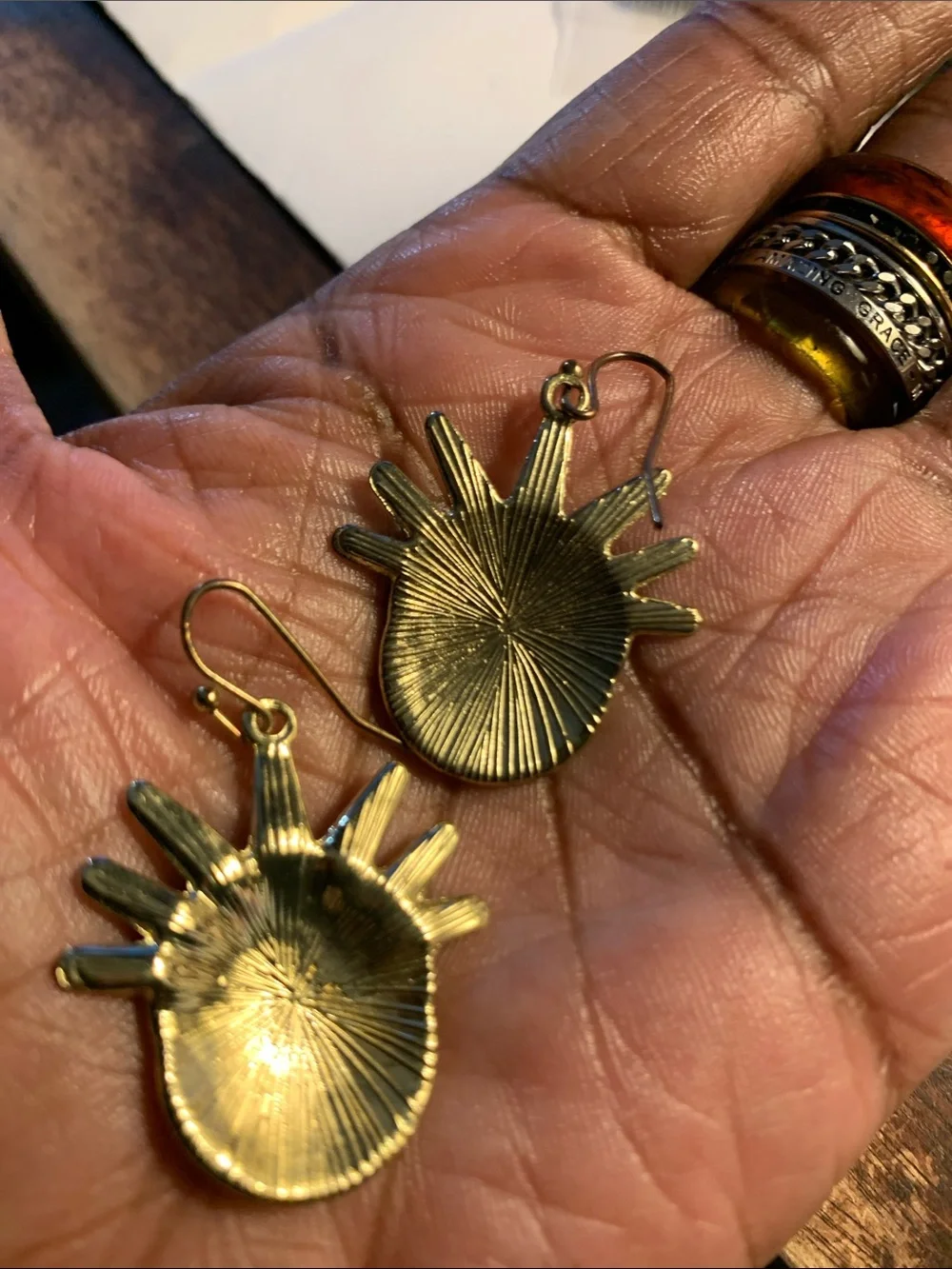 Gold tone Smiley Face Statue of Liberty Crown red, white & blue Dangle Earrings